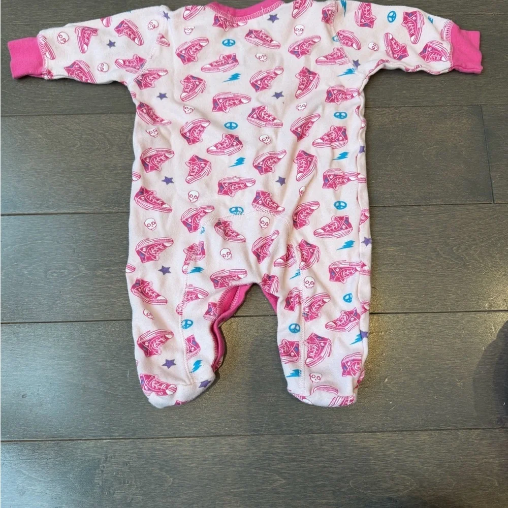 Designer From Denny’s! Baby Steps Pink Footed One-Piece with Sneaker Print - Picture 6 of 7